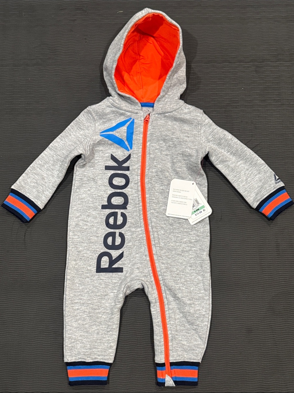 Reebok Gray One-Piece with Orange Hood and Blue Logo